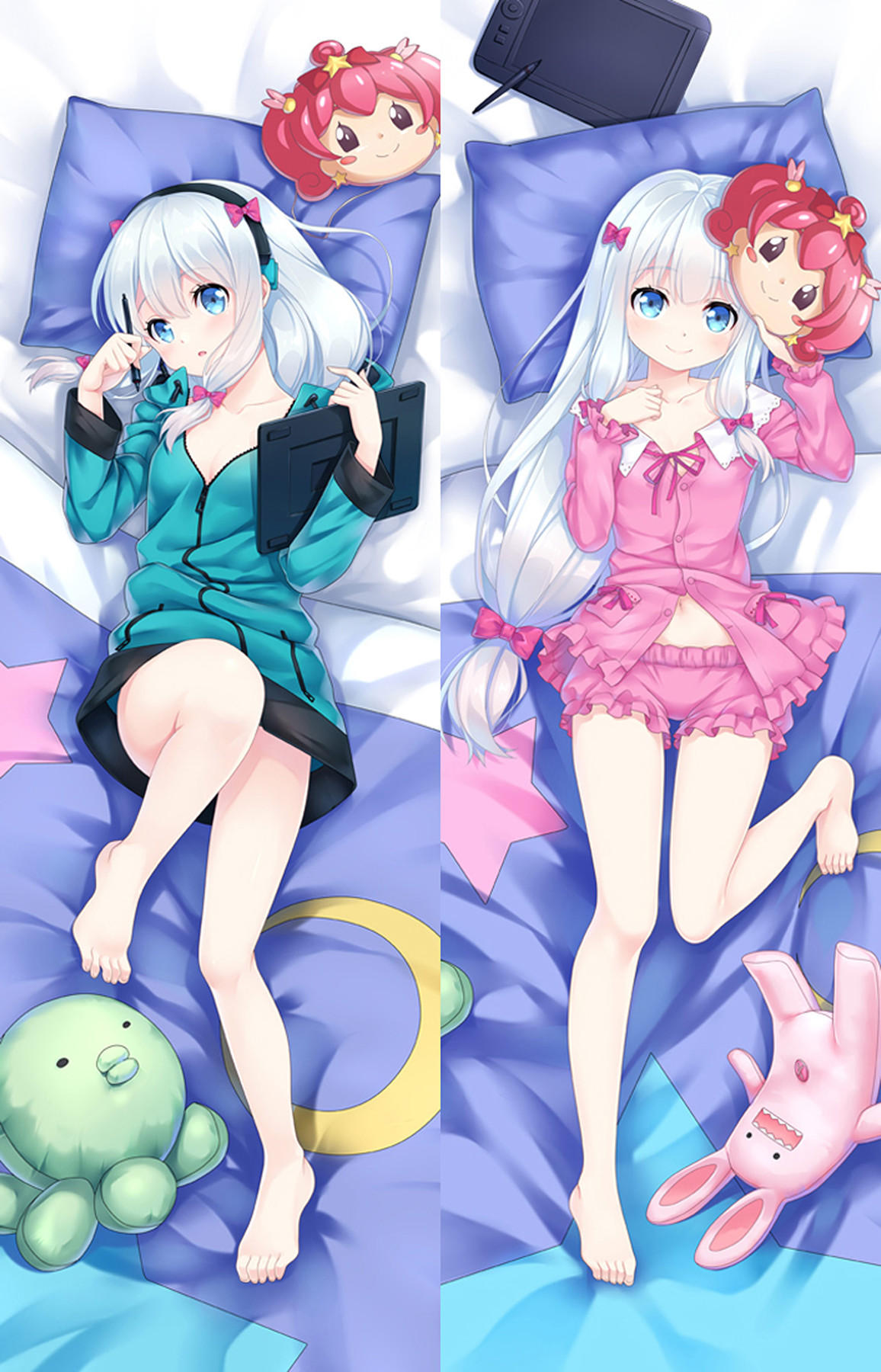 Double-sided Sagiri Izumi (Eromanga Sensei) dakimakura body pillow case artwork with a drawing tablet.