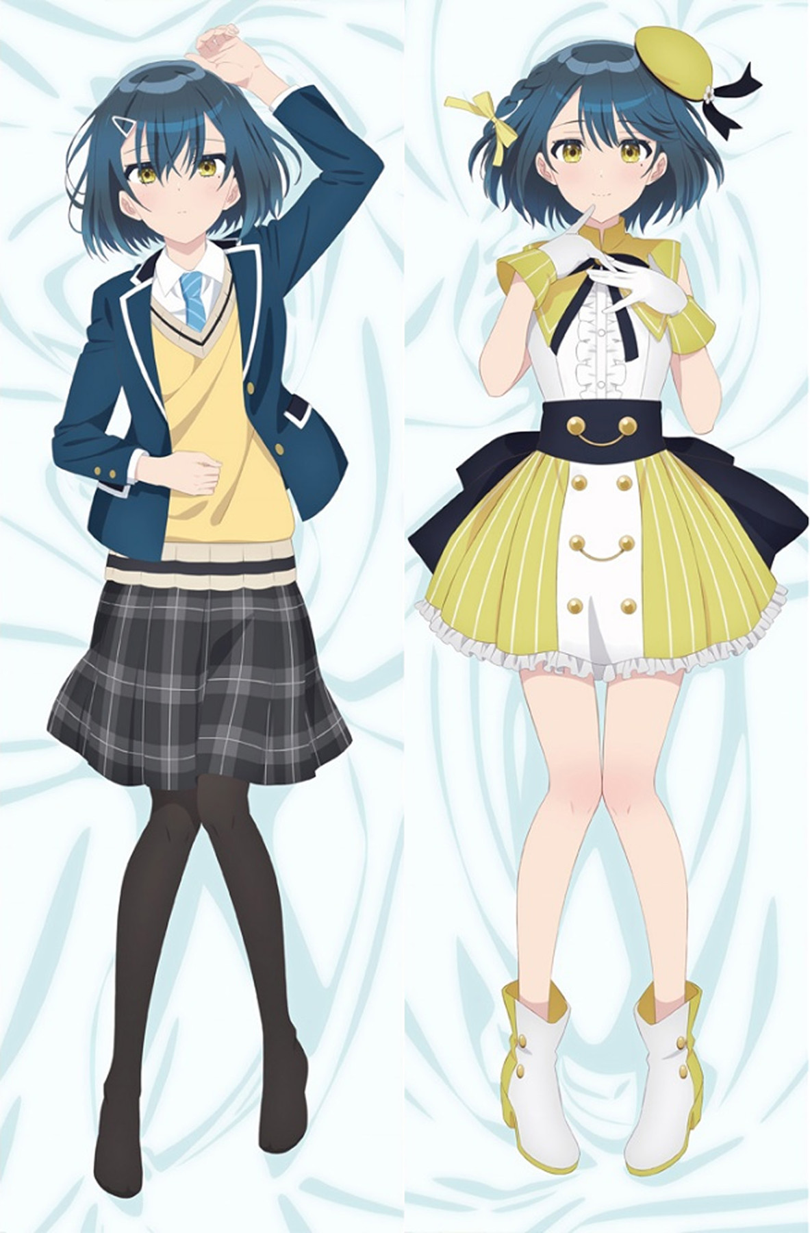 Yuhi Yugure / Chika Watanabe dakimakura with a navy blazer and yellow-and-white costume