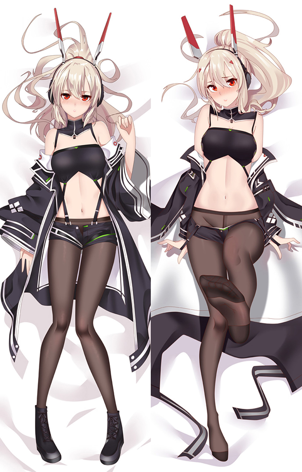 Ayanami dakimakura artwork with a black jacket and green accents.