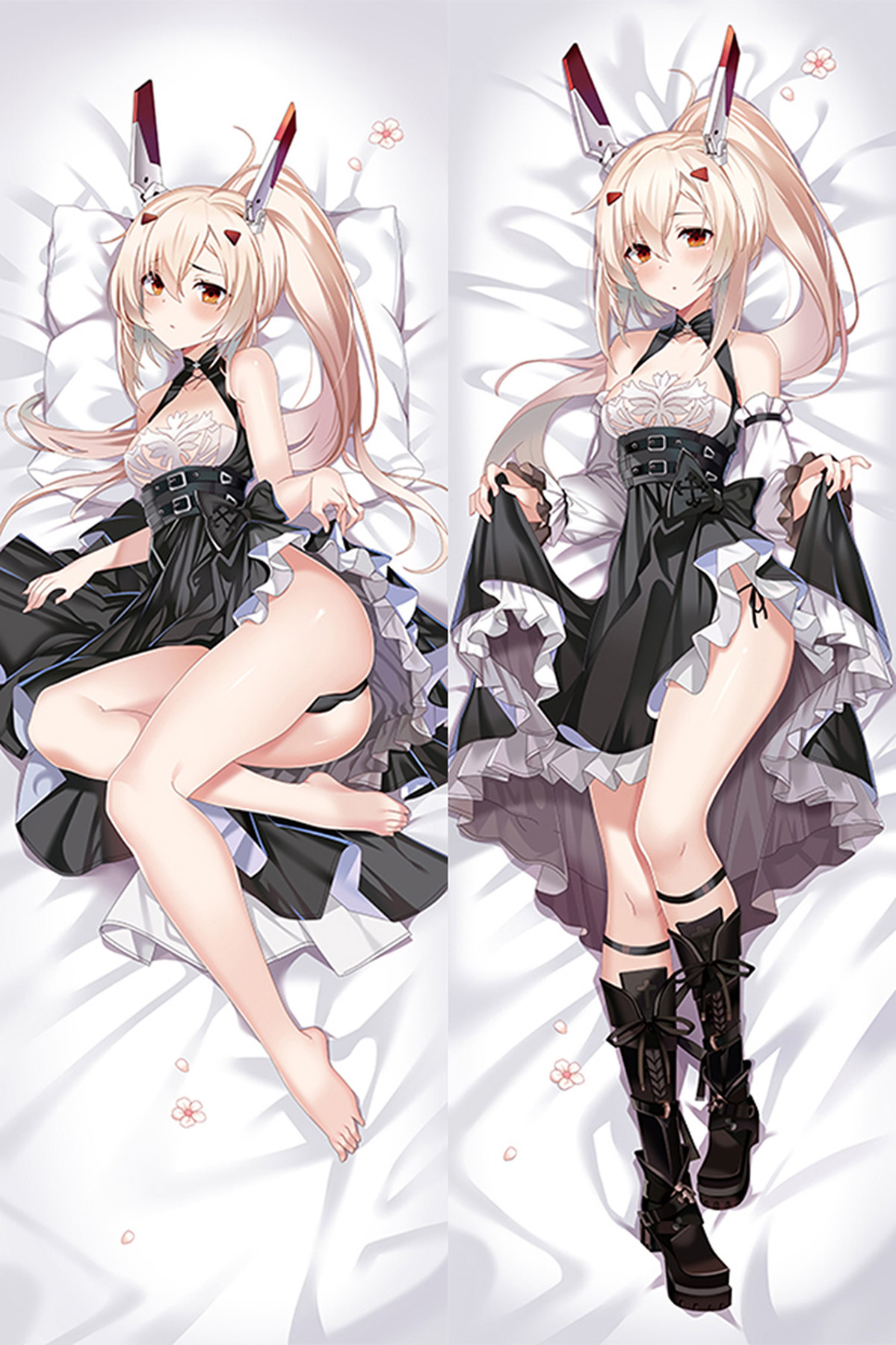 Ayanami dakimakura artwork with black and white frills and lace-up boots.