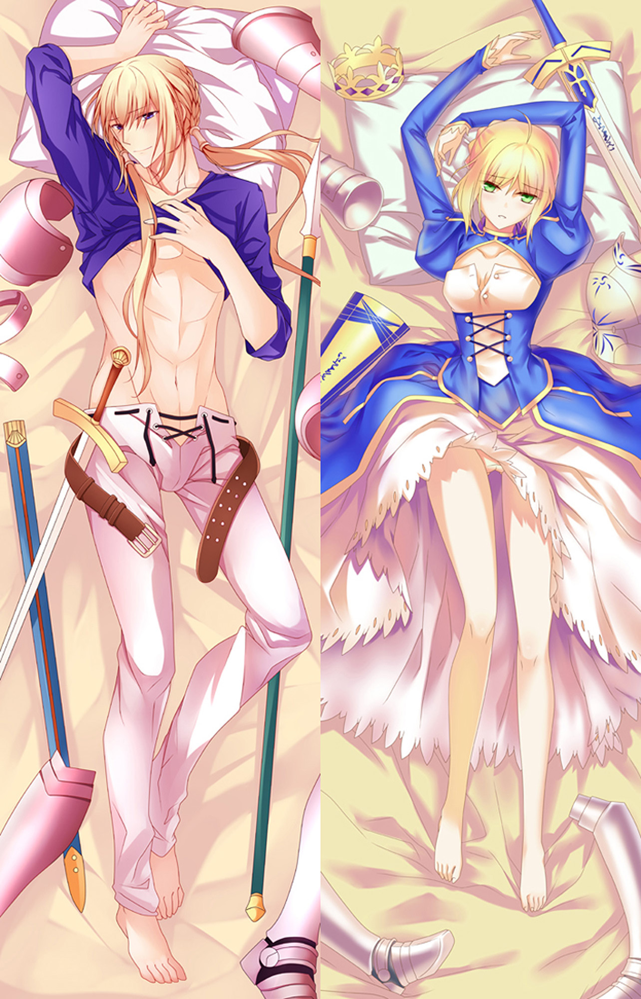 Gilgamesh and Saber from Fate Grand Order dakimakura cover