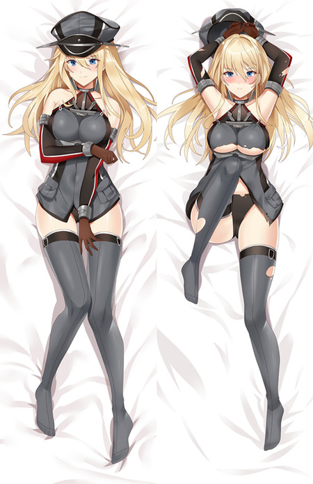 Bismarck dakimakura body pillow case artwork with a dark outfit, peaked cap and tall boots.