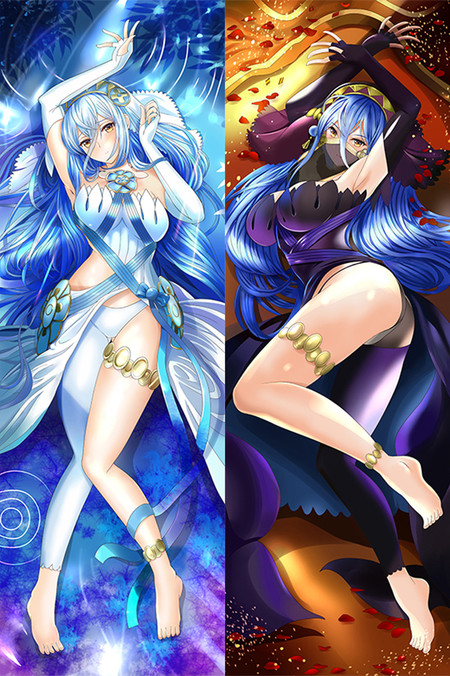 Azura dakimakura body pillow case artwork with long blue hair and gold ornaments.