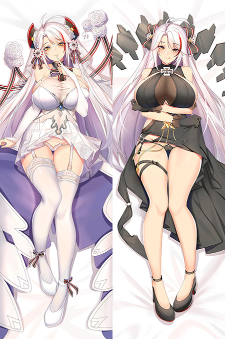 Prinz Eugen dakimakura body pillow case artwork with a white bridal outfit and black dress.