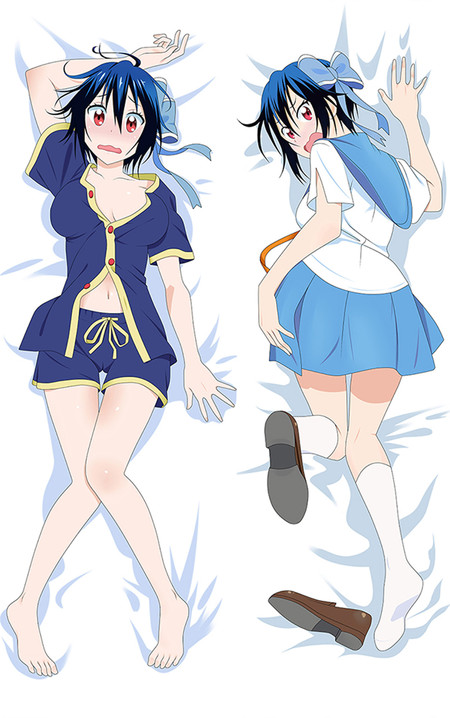 Seishirou Tsugumi dakimakura artwork with navy pyjamas, yellow trim, blue-and-white uniform and pale-blue hair bow