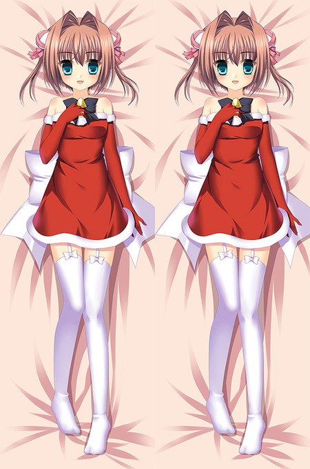 Yume Asakura en robe de fête rouge bordée de blanc, avec gants rouges, bas blancs et clochette dorée