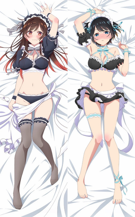 Double-sided Chizuru & Ruka dakimakura body pillow case artwork with matching maid outfits.