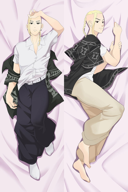 Draken dakimakura artwork with a blond braid, white shirt and patterned coat.