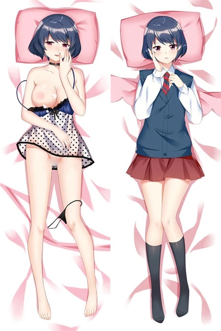 Rui Tachibana dakimakura artwork: A dark-blue bob and purple-red eyes appear with a white blouse, dark vest, red tie and skirt, plus a black-and-white polka-dot lace outfit.