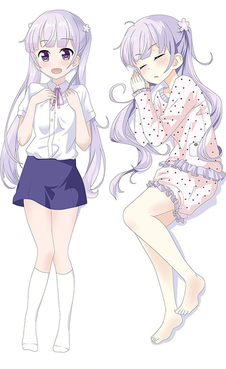 Double-sided Aoba Suzukaze (New Game) dakimakura body pillow case artwork with pink polka-dot pajamas.