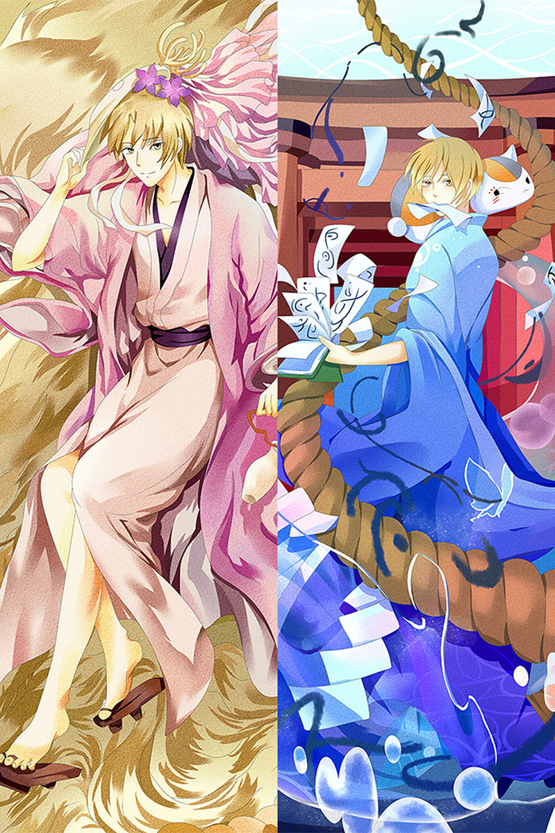 Takashi Natsume and Nyanko Sensei (Natsume's Book of Friends) Fodera per Dakimakura Cuscino Anime