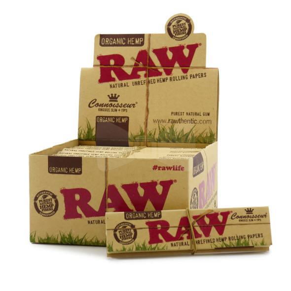 RAW - ORGANIC CONNOISSEUR KING SIZE SLIM ROLLING PAPERS W/TIPS - BOX OF 24 (RAW-77)