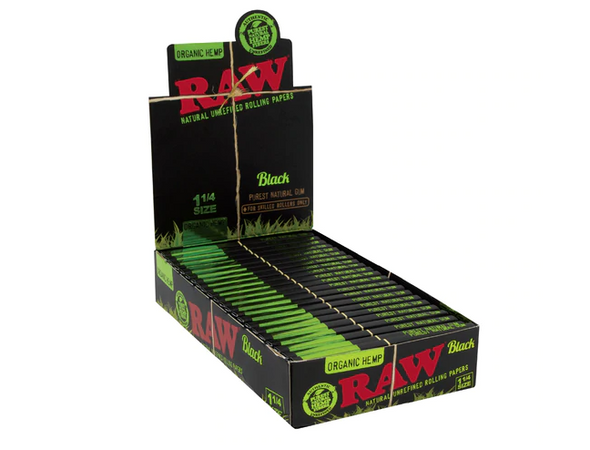 RAW ORGANIC HEMP BLACK ROLLING PAPERS 1¼ (50CT) - DISPLAY 24 (RAW-79)