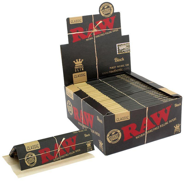 RAW - BLACK KING SIZE SLIM ROLLING PAPERS 32CT DISPLAY OF 50 (RAW-26)