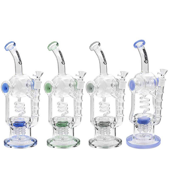 SOCIAL GLASS AKASHA DUAL CYLINDER PERC RECYCLER WATERPIPE 14" (WP-244)