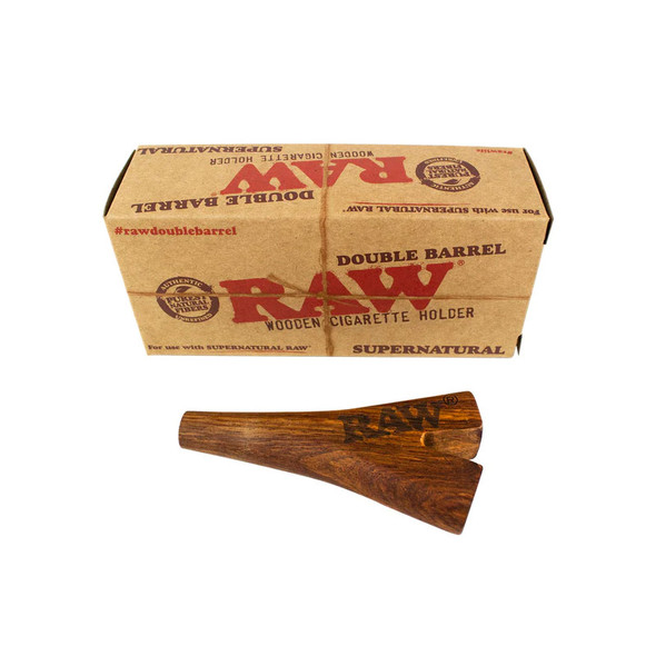 RAW WOODEN DOUBLE  BARREL CIGARETTE HOLDER - SUPERNATURAL SIZE (RAW-46)