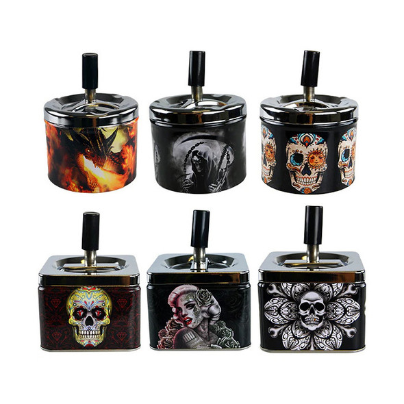 SMOKE ZILLA PUSH DOWN METAL ASHTRAY DISPLAY OF 6 (22639)