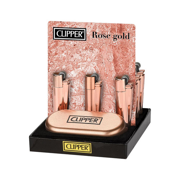 CLIPPER METAL ROSE GOLD LIGHTER DISPLAY OF 12 (CLIPPER-37)