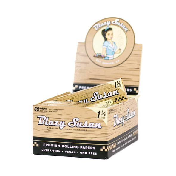 BLAZY SUSAN UNBLEACHED 1 1/4 ROLLING PAPERS DISPLAY OF 50 (50PK)