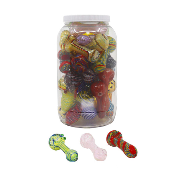 3.5" PREMIUM MIXED GLASS HANDPIPE JAR OF 30 (JAR-9)