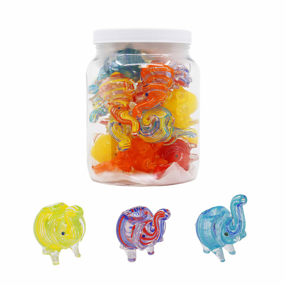 MINI ELEPHANT DESIGN GLASS HANDPIPE JAR OF 17 (JAR-13)