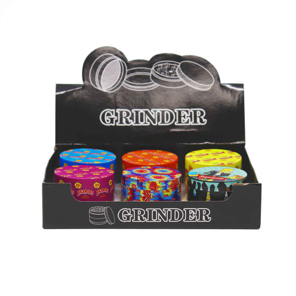 4 PART GRINDER 55MM  ASSORTED DESIGNS DISPLAY OF 6