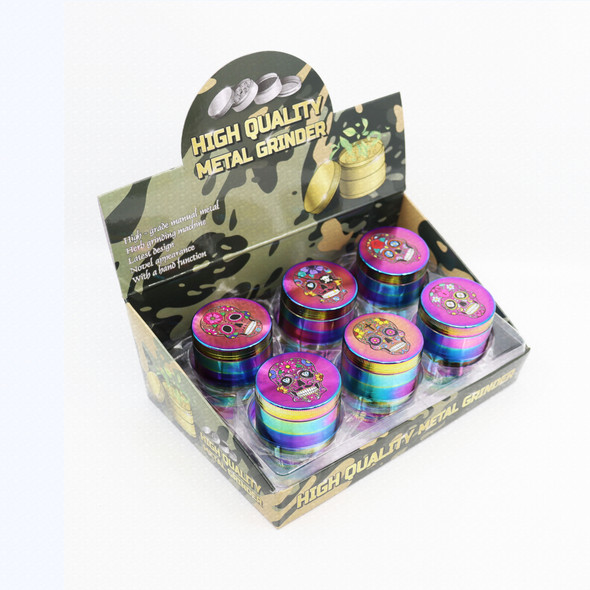 DAY OF THE DEAD SKELETON RAINBOW 4 PART 50MM GRINDER DISPLAY OF 12