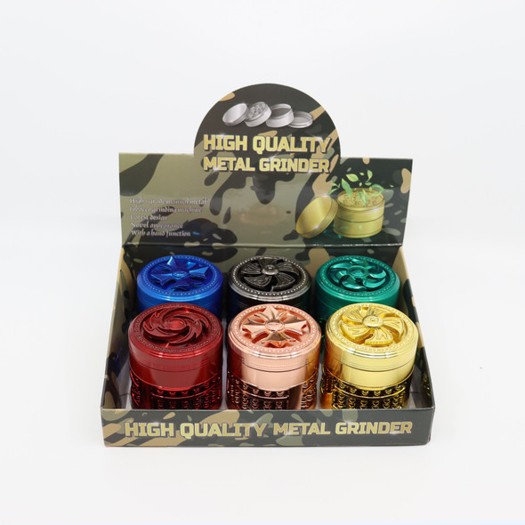 COOL SPINNER DESIGN MIXED COLORS 4 PART 62MM GRINDER DISPLAY OF 6