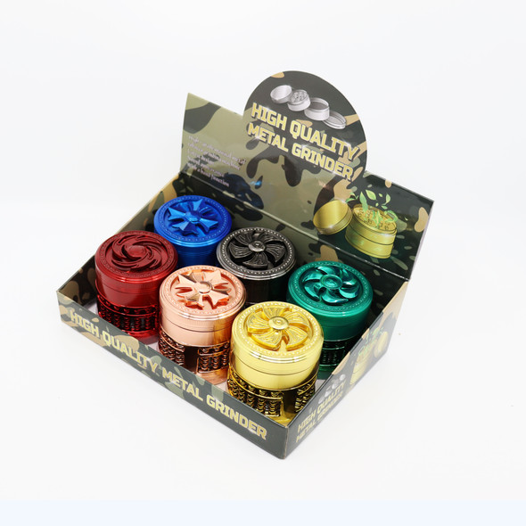 COOL SPINNER DESIGN MIXED COLORS 4 PART 62MM GRINDER DISPLAY OF 6