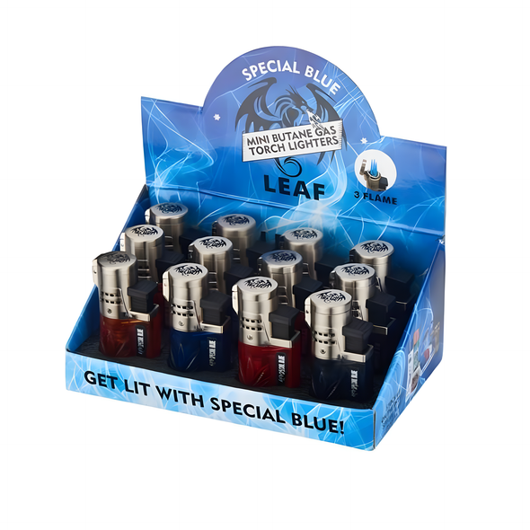 SPECIAL BLUE LEAF 3 FLAMES TORCH DISPLAY OF 12