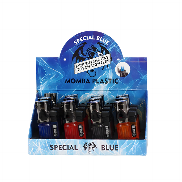 SPECIAL BLUE MOMBA PLASTIC LIGHTER/TORCH DISPLAY OF 12
