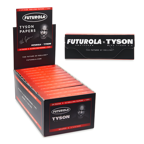 FUTUROLA X TYSON 1 1/4 ROLLING PAPERS WITH TIPS DISPLAY OF 24 (33PK)