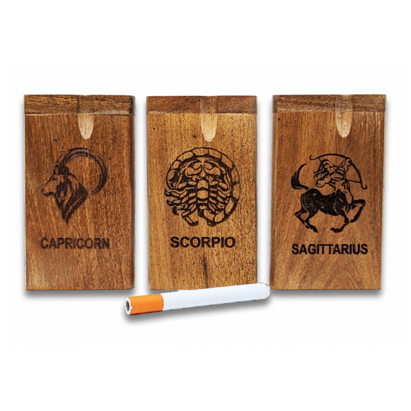 4" LARGE WOODEN ZODIAC DUGOUT WITH METAL CIGARETTE (DUG-9)