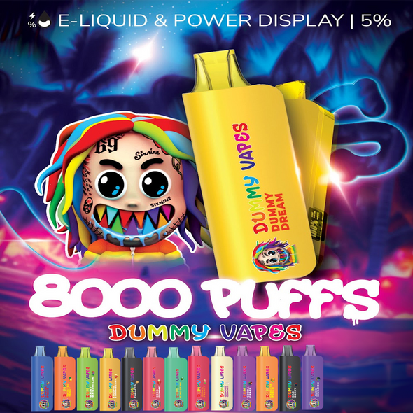 DUMMY VAPES 8000 PUFFS 5% NIC DISPOSABLE (18ML) DISPLAY OF 5