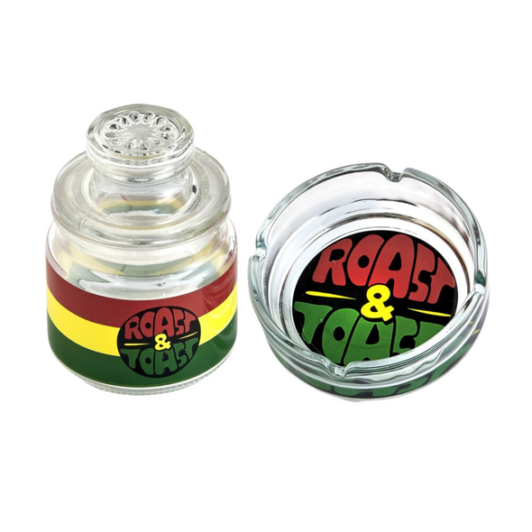 ROAST & TOAST GLASS STASH JAR AND ASHTRAY SET (82424)