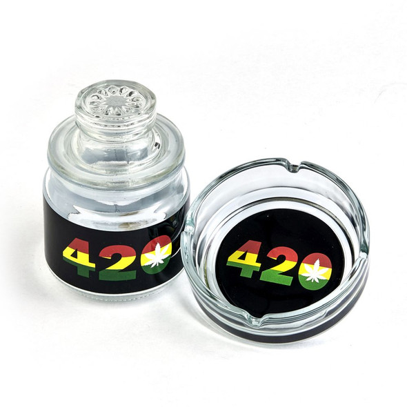 420 DESIGN GLASS STASH JAR AND ASHTRAY SET (82426)