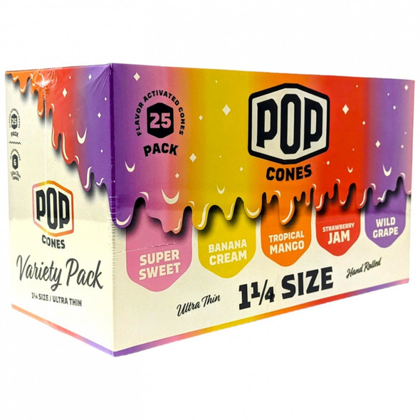 POP CONES 1-1/4 SIZE ULTRA THIN VARIETY PACK (6CT) DISPLAY OF 25