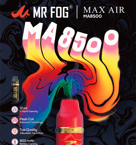 MR FOG MAX AIR MA8500  17ML RECHARGEABLE 8500 PUFFS DISPOSABLE DISPLAY OF 10