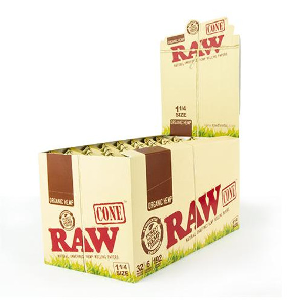 RAW CONE 1 1/4 ORGANIC HEMP 32 PACKS PER BOX (RAW-14)