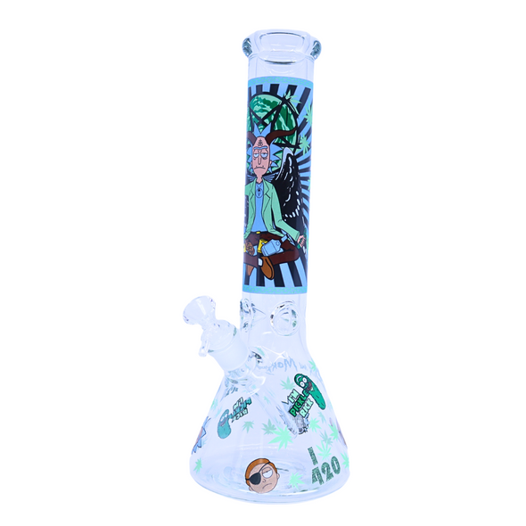 14" PREMIUM GLASS WATER PIPES GLOW IN THE DARK MIXED DESIGN  (WP-374)