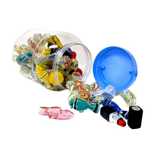 2.5” PREMIUM GLASS MIXED HANDPIPE JAR OF 60 (JAR-61)