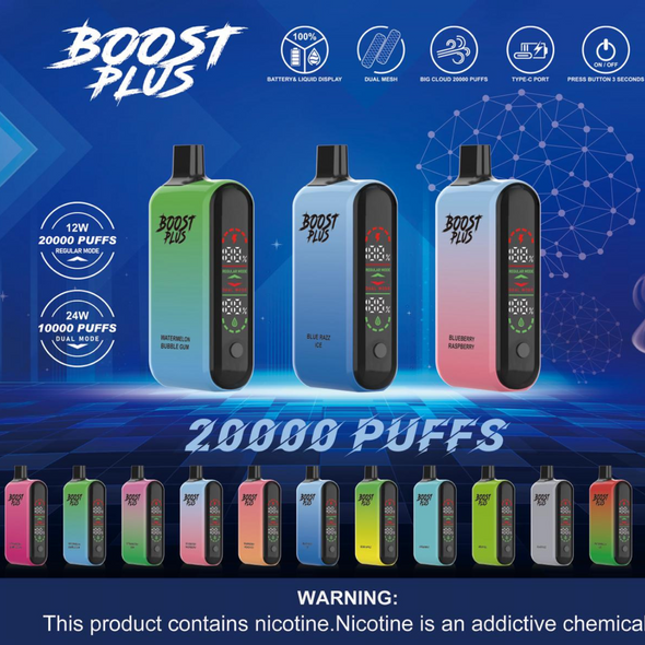 BOOST PLUS 25ML 20000 PUFFS DISPOSABLE VAPE DISPLAY OF 5