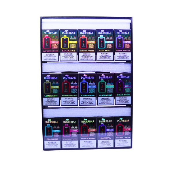 BLURRBAR 20ML 18000 PUFFS DISPOSABLE TOUCH SWITCH  VARIETY DISPLAY OF 75