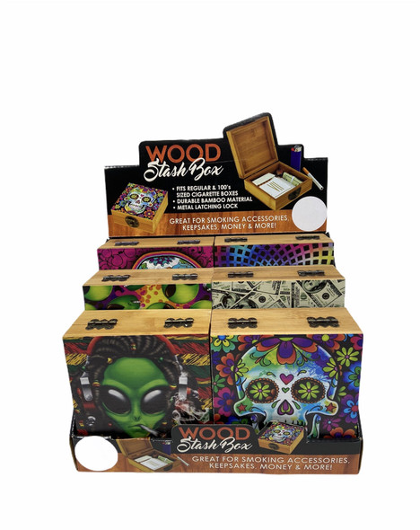 SMOKE ZILLA- STASH BOX WOOD-DISPLAY OF 6 (24510)