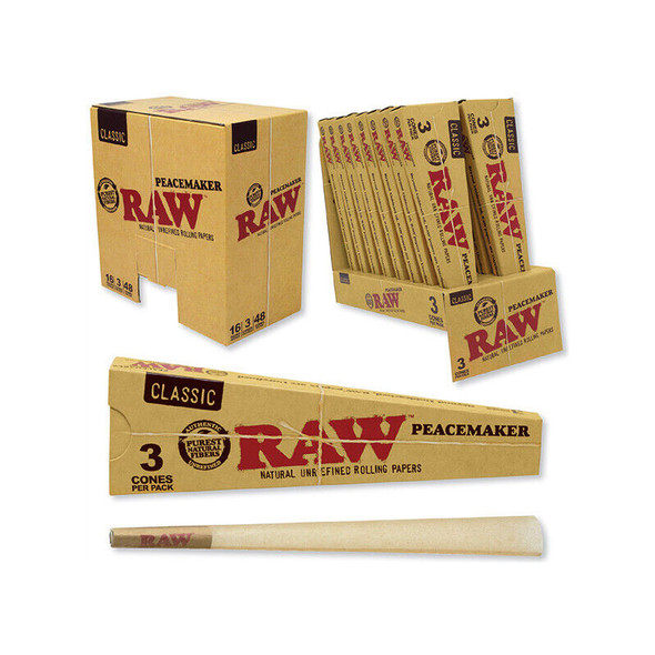RAW PRE-ROLL PEACEMAKER CONE 3PK 16/DISPLAY (RAW-48)