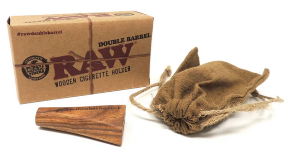 RAW WOODEN DOUBLE  BARREL CIGARETTE HOLDER - SIZE 1 1/4(RAW-44)