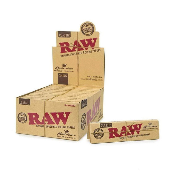 RAW MASTERPIECE CLASSIC KING SIZE SLIM PAPERS WITH PRE-ROLLED TIPS - 24CT (RAW-55)