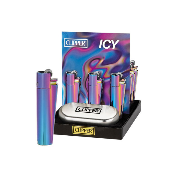 CLIPPER METAL ICY LIGHTER DISPLAY OF 12 (CLIPPER-22)