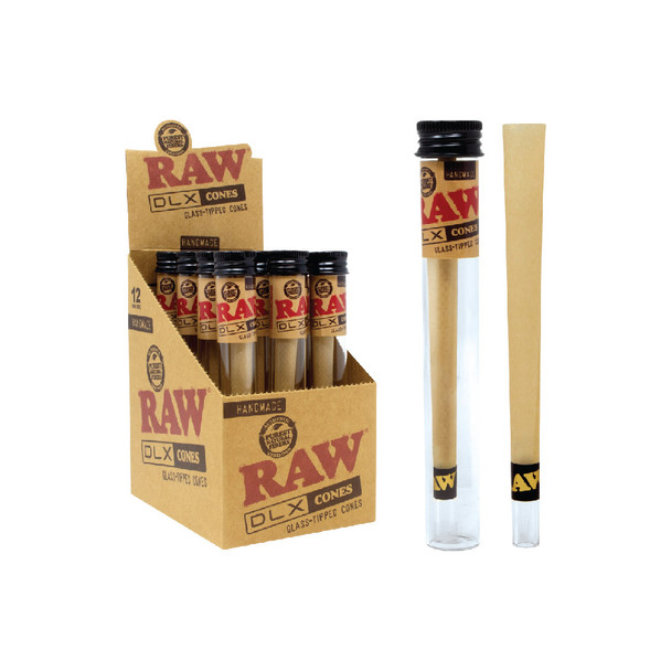 RAW GLASS TIPPED DLX CONES DISPLAY OF 12 (RAW-150)