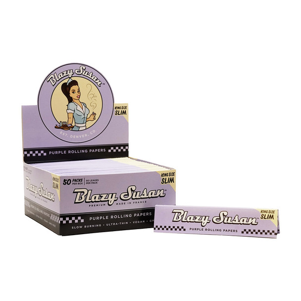 BLAZY SUSAN PURPLE EDITION KING SIZE SLIM ROLLING PAPERS DISPLAY OF 50 (50PK)
